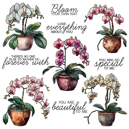 Blooming Potted Orchids Dies & Stamps Set