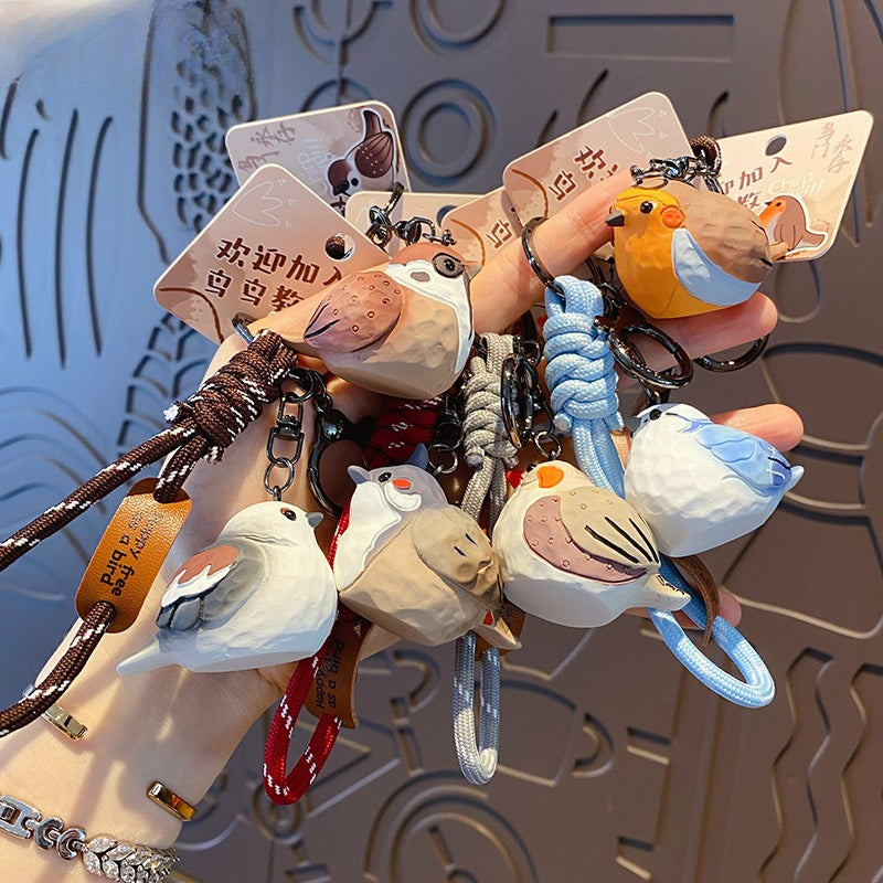 Creative Handmade Wood Carving Bird Keychain
