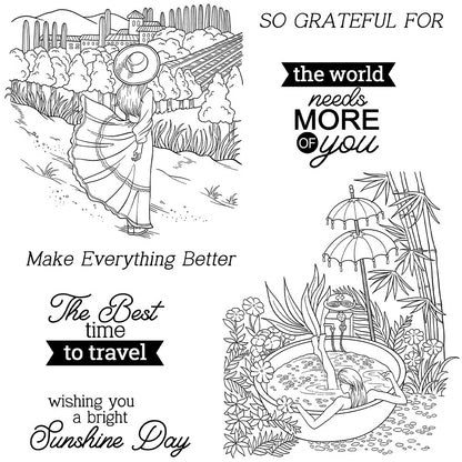 Summer Vacation Travel Girl Dies & Stamps Set