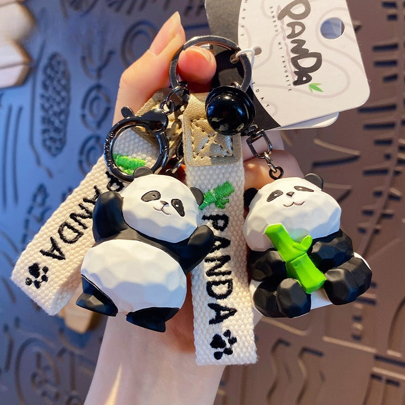 Creative Wood Carving Style Panda Keychain