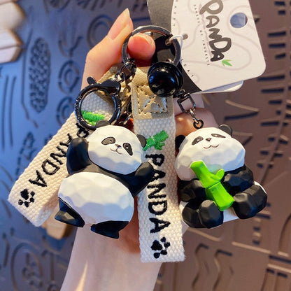 Creative Wood Carving Style Panda Keychain